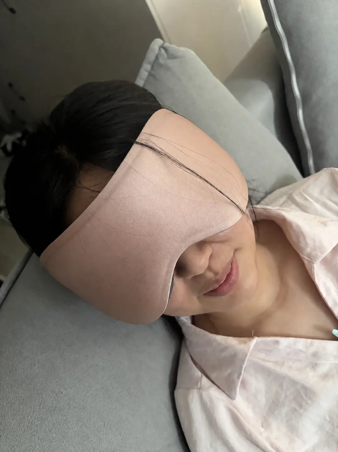 DayBlock sleep mask being worn while resting